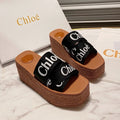 WOODY WEDGE IN BLACK DENIM WITH WHITE LOGO