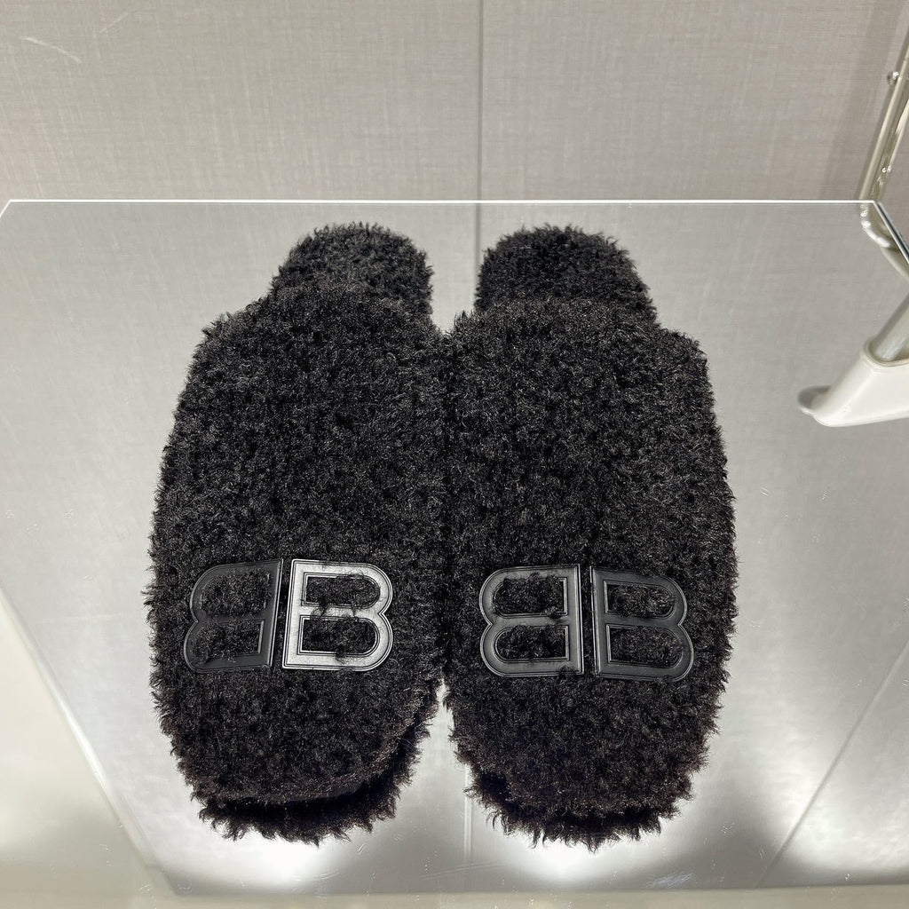 BALENCIAGA 25S MULES IN BLACK WOOL WITH LOGO