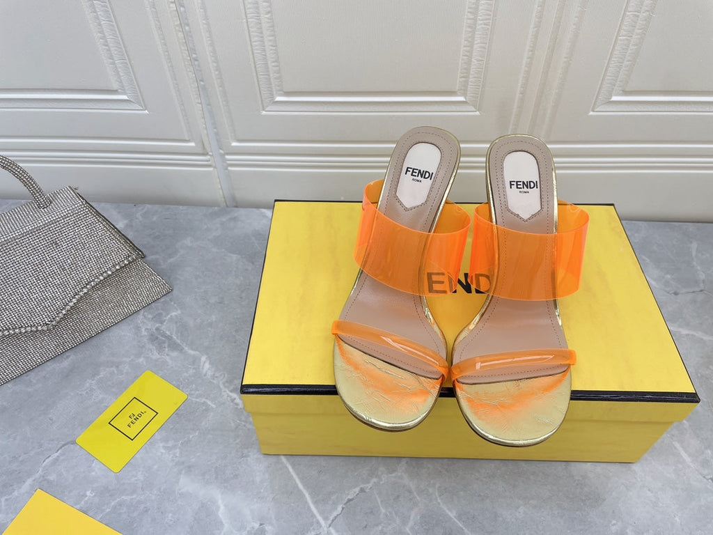 FENDI FIRST 95 MM HIGH-HEELED SANDAL IN LIGHT ORANGE TPU FILM AND LAMBSKIN