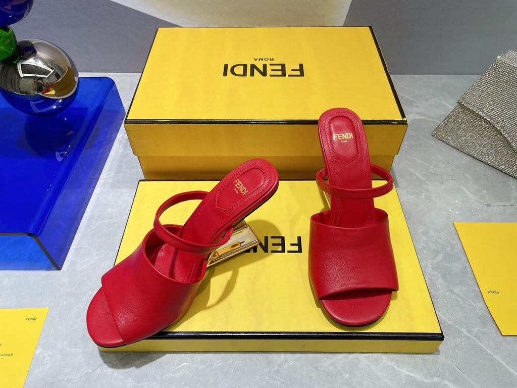 FENDI FIRST 95 MM HIGH-HEELED SANDAL IN CHERRY RED LAMBSKIN GOLD HARDWARE