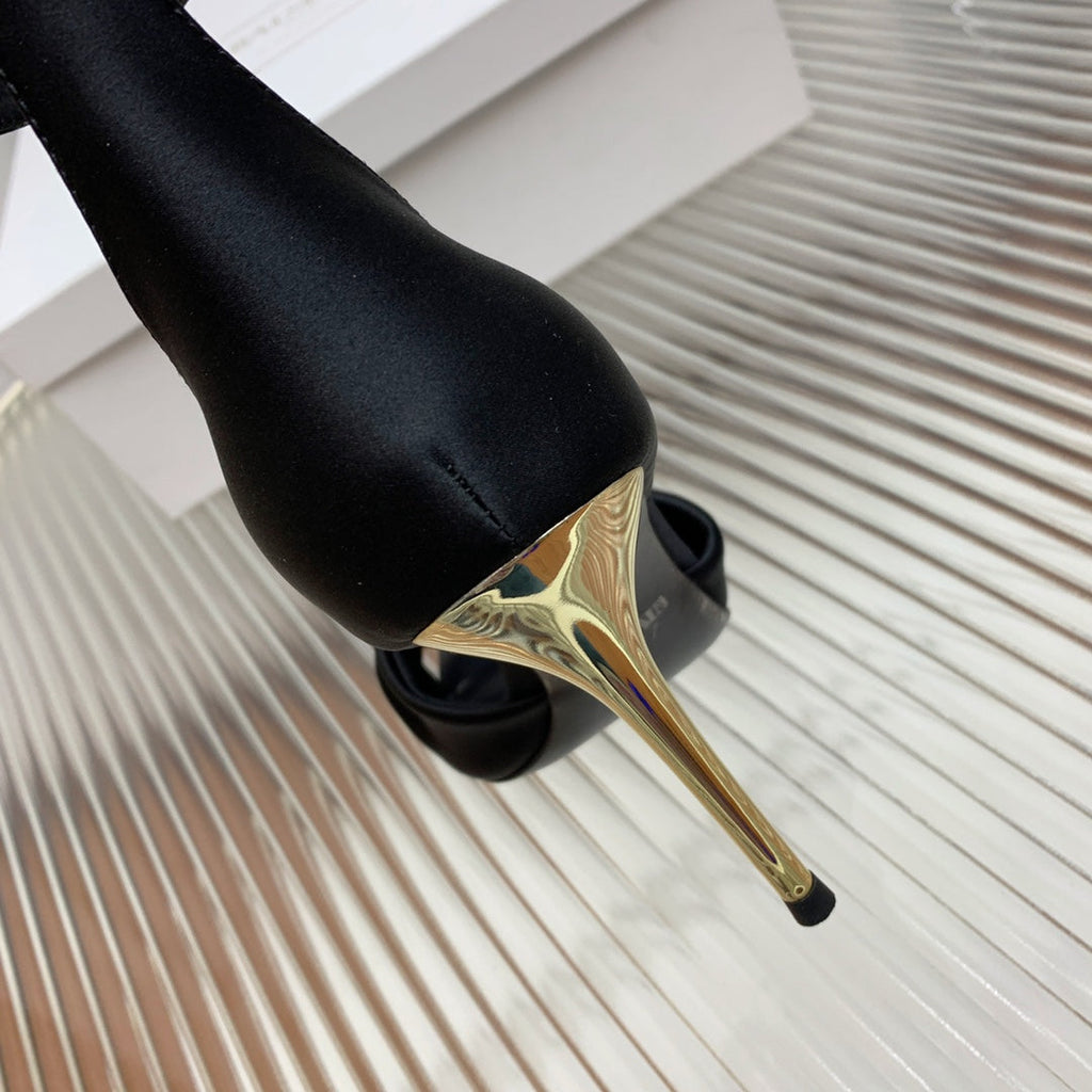 BALMAIN 25S KNOTTED HIGH HEELS 95MM IN BLACK SATIN