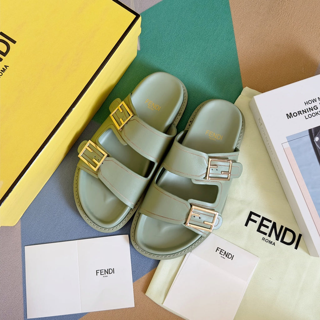 FENDI BAGUETTE DAD SANDALS IN ASH GREY CALFSKIN
