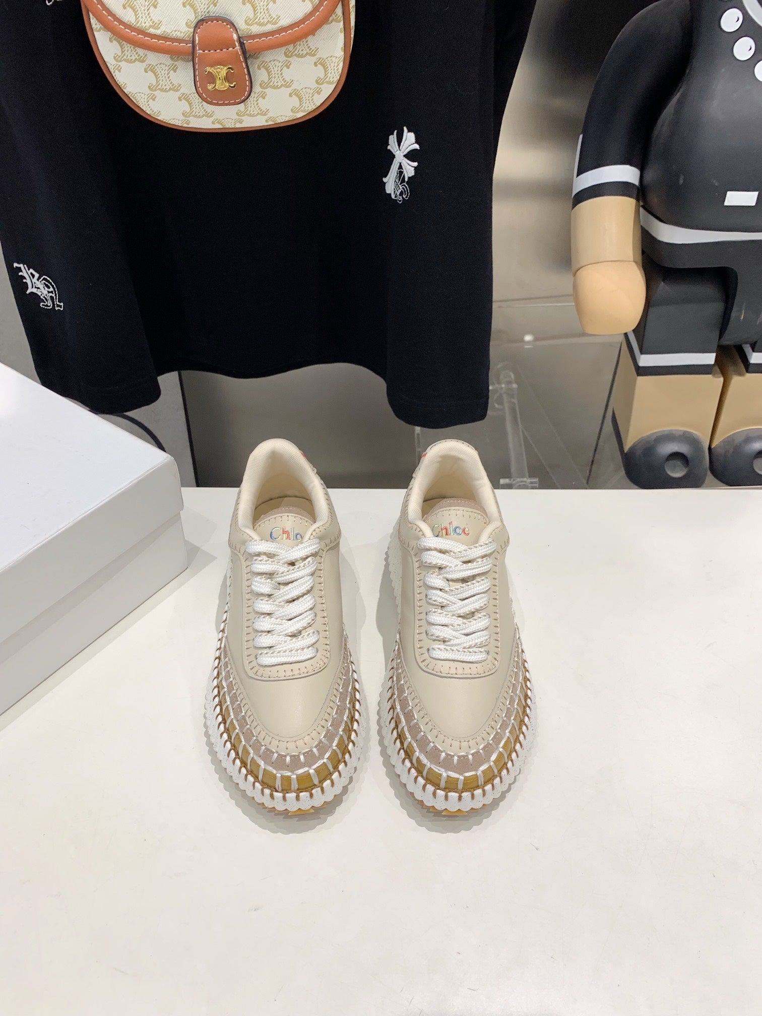 NAMA SNEAKER 5 CM IN BISQUE BEIGE CALFSKIN