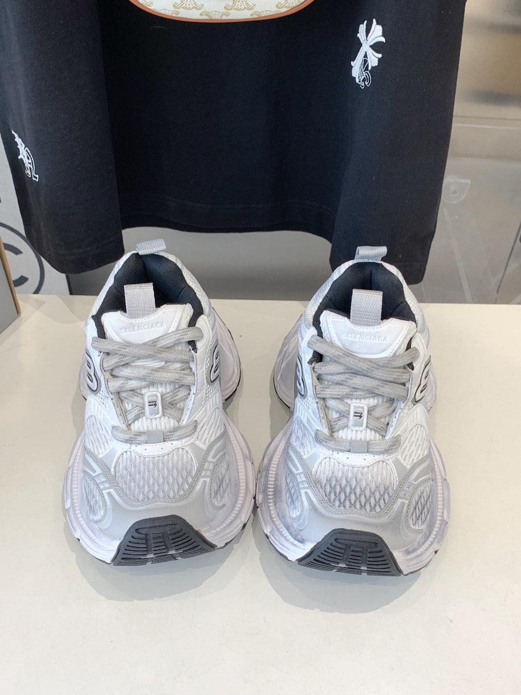 DAD SHOES IN SILVER WHITE MESH AND CALFSKIN