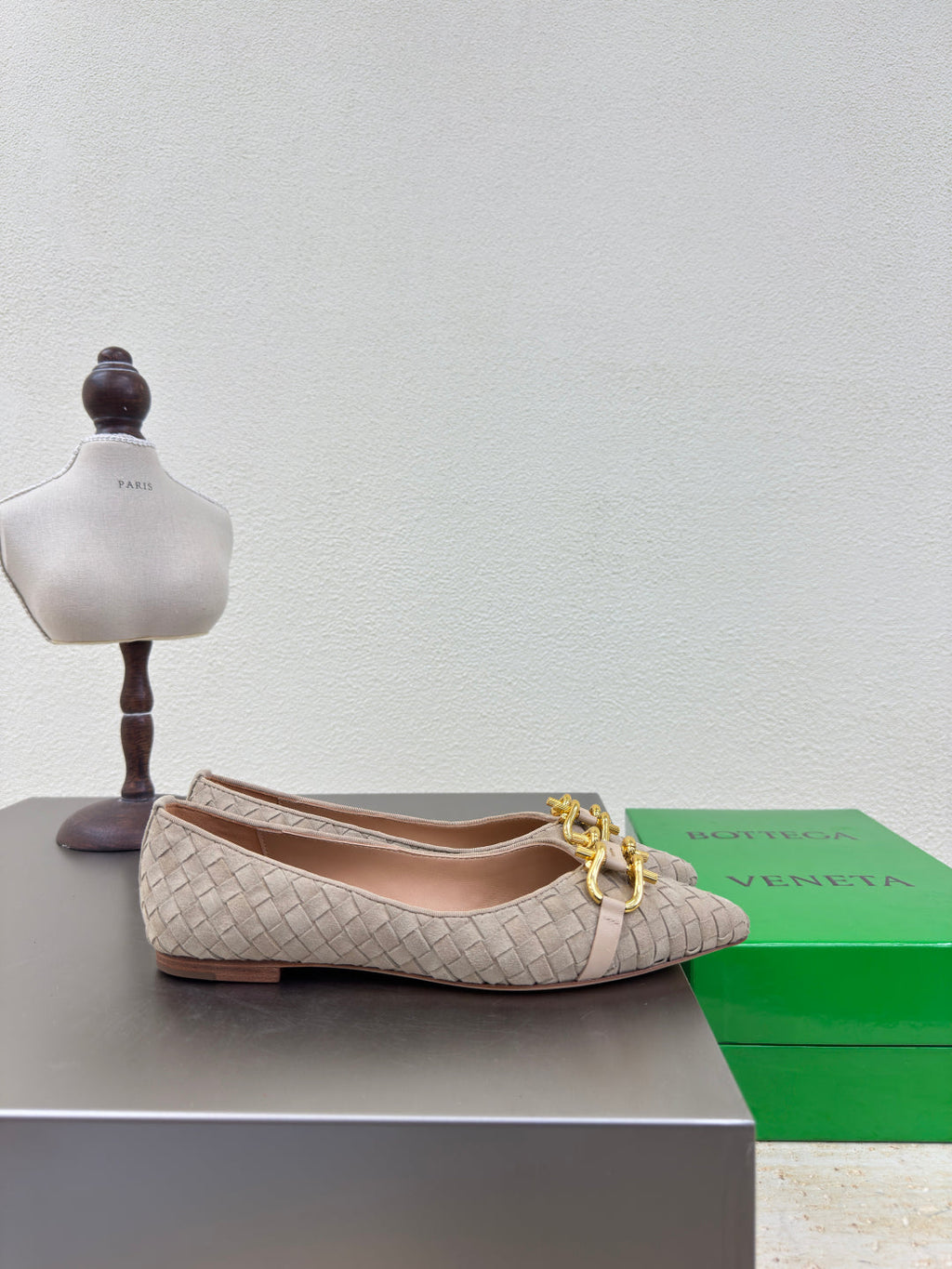 BOTTEGA VENETA BALLET FLAT IN SAND BROWN INTRECCIATO SUEDE