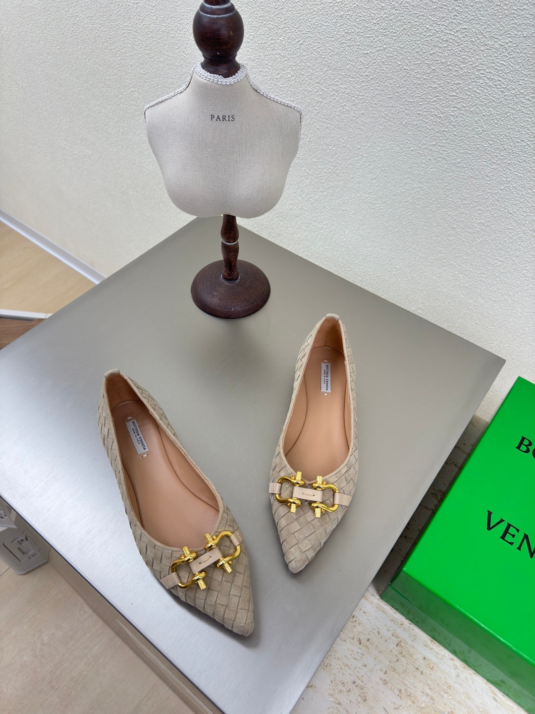 BOTTEGA VENETA BALLET FLAT IN SAND BROWN INTRECCIATO SUEDE