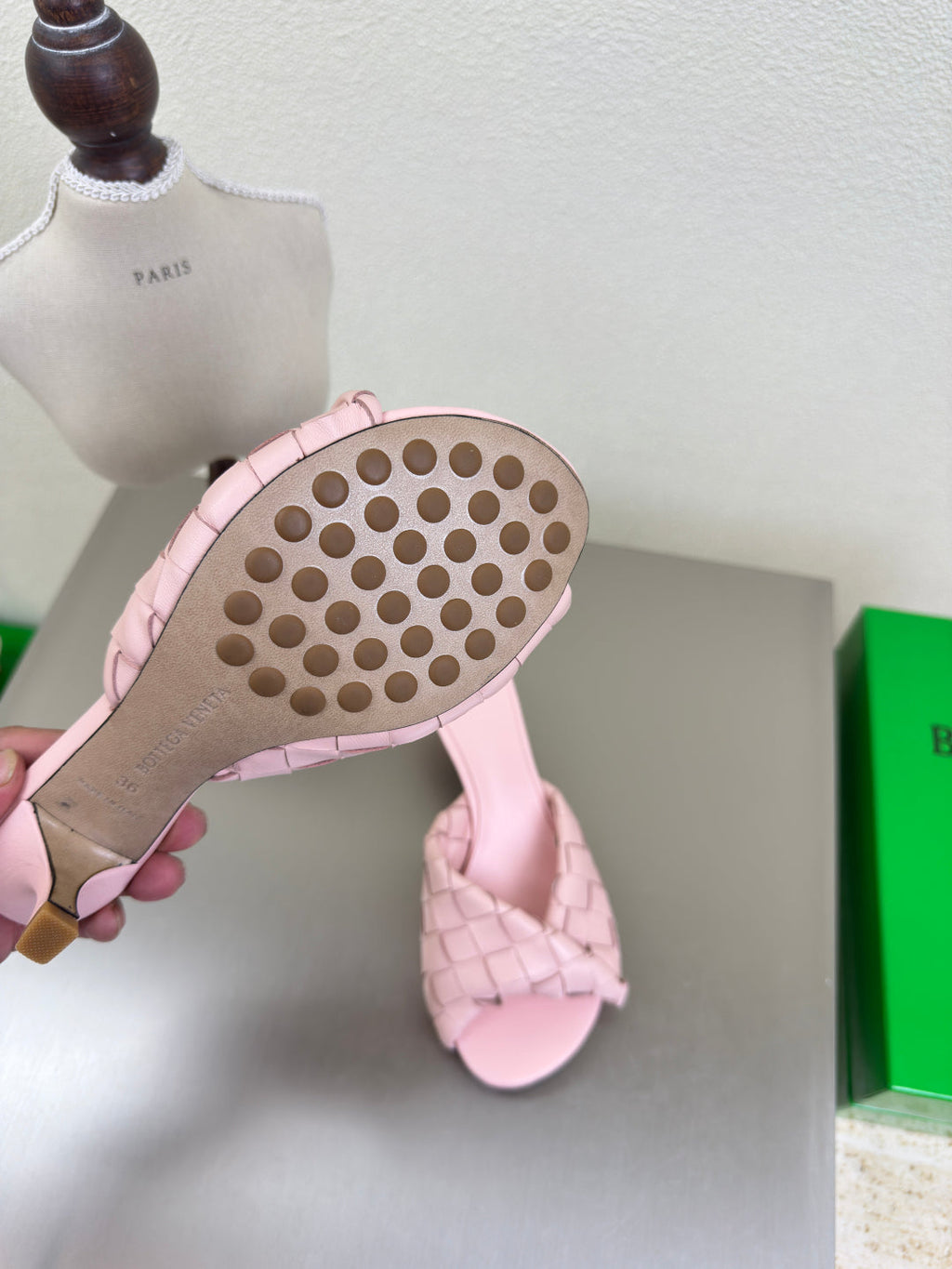 BOTTEGA VENETA BLINK HIGH 5 CM MULE IN LIGHT PINK INTRECCIATO LEATHER