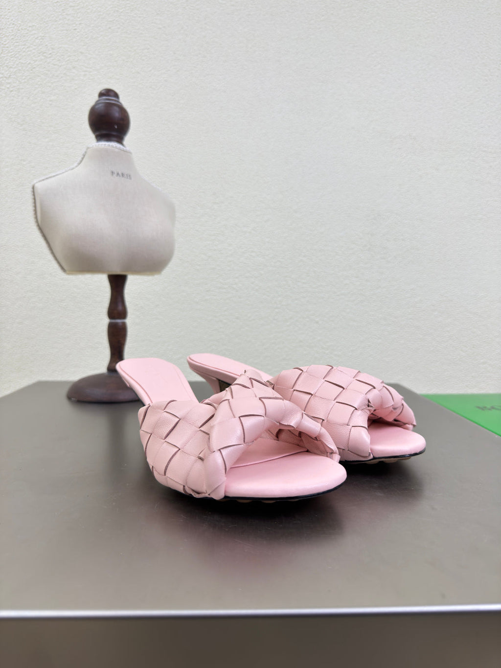 BOTTEGA VENETA BLINK HIGH 5 CM MULE IN LIGHT PINK INTRECCIATO LEATHER