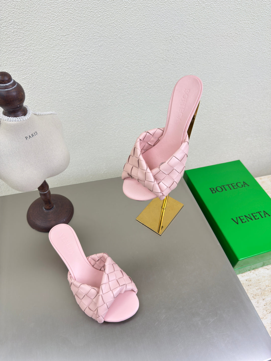 BOTTEGA VENETA BLINK HIGH 5 CM MULE IN LIGHT PINK INTRECCIATO LEATHER
