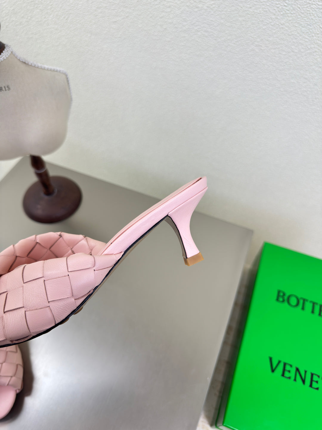 BOTTEGA VENETA BLINK HIGH 5 CM MULE IN LIGHT PINK INTRECCIATO LEATHER