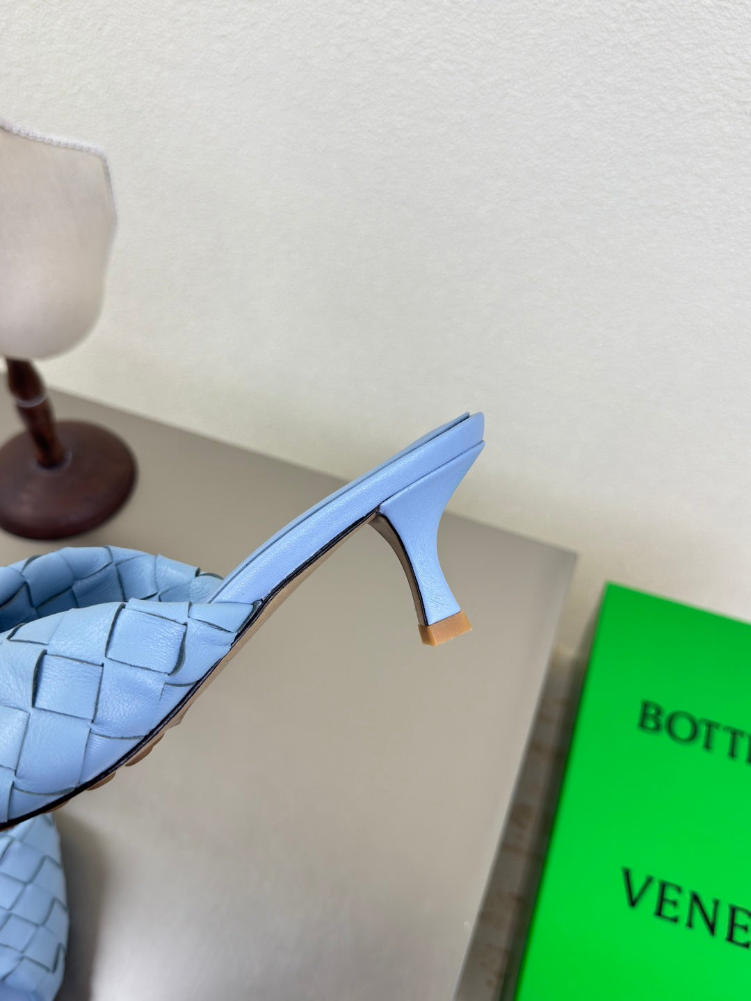 BOTTEGA VENETA BLINK HIGH 5 CM MULE IN CERULEAN BLUE INTRECCIATO LEATHER