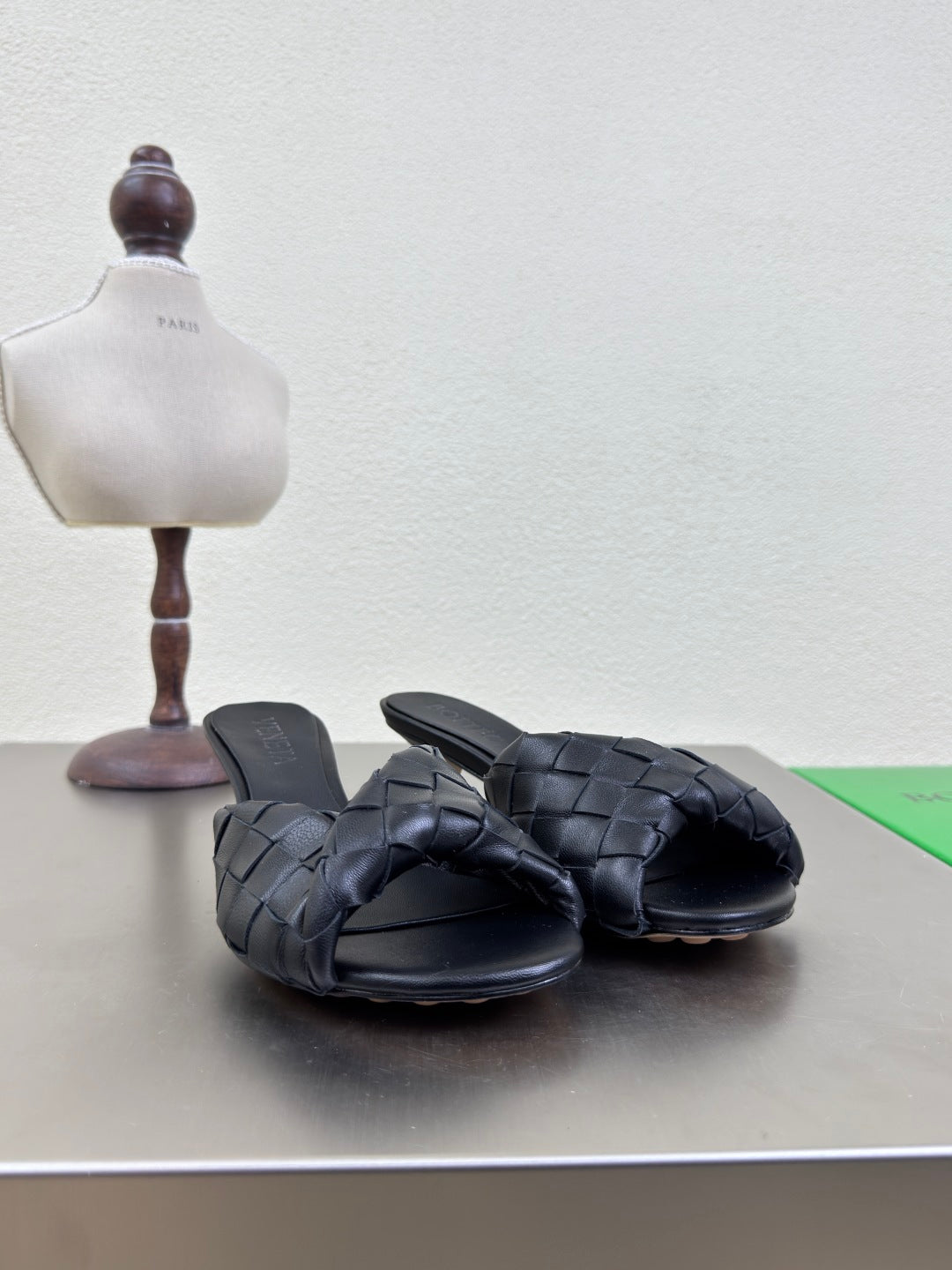 BOTTEGA VENETA BLINK HIGH 5 CM MULE IN BLACK INTRECCIATO LEATHER