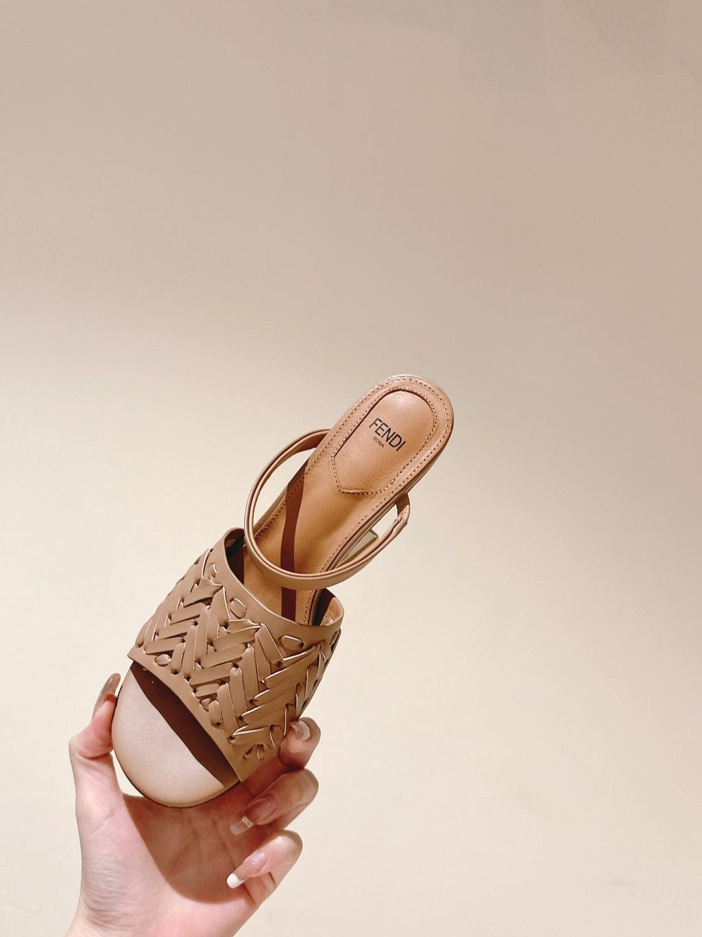 FENDI FIRST HIGH-HEELED SANDALS 85 MM IN TUSCAN TAN LAMBSKIN GOLD HARDWARE