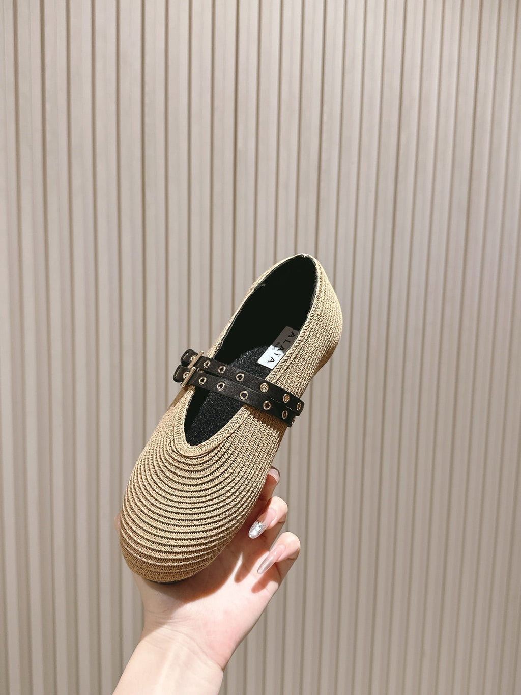 ALAIA MARY JANE 25S IN BEIGE RAFFIA AND BLACK LAMBSKIN WITH SILVER HARDWARE