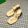 BOTTEGA VENETA MARELLA THONG IN PALE YELLOW CALFSKIN WITH SIGNATURE INTRECCIATO INSOLE