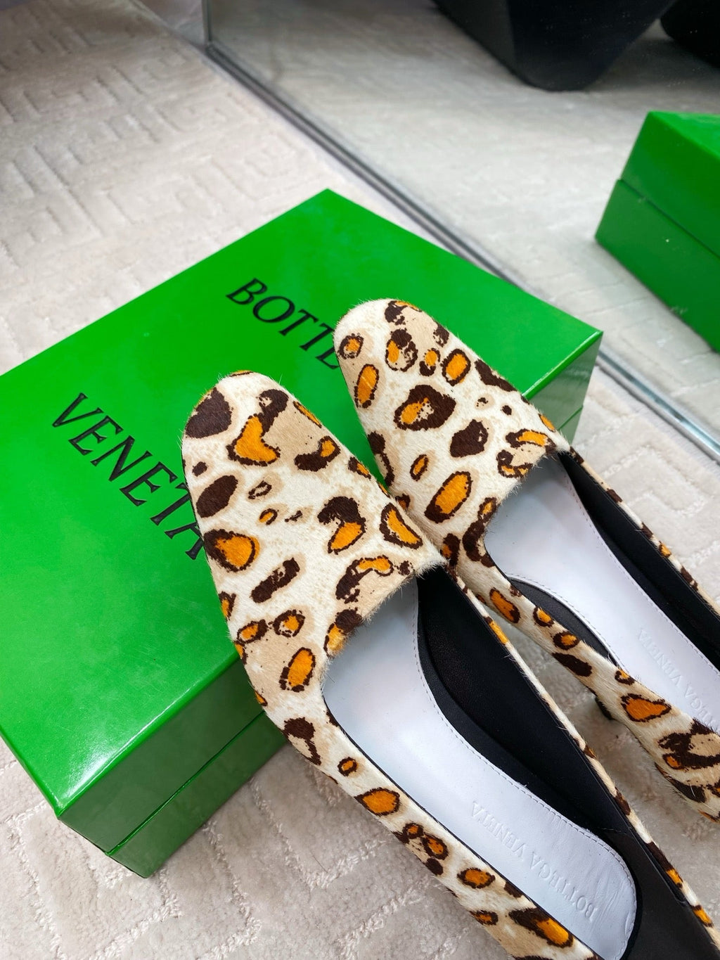BOTTEGA VENETA BOOGIE JAGUAR-PRINTED CALF HAIR PUMPS 45 MM LEOPARD PATTERN