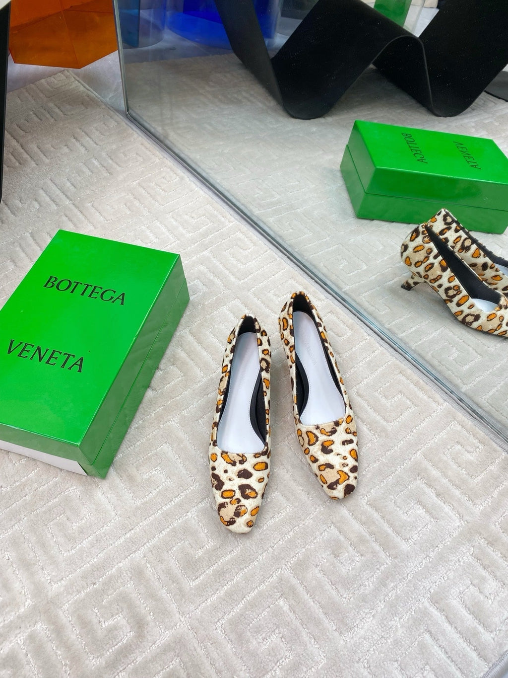 BOTTEGA VENETA BOOGIE JAGUAR-PRINTED CALF HAIR PUMPS 45 MM LEOPARD PATTERN