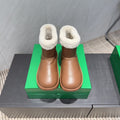 BOTTEGA VENETA 26S FUR-LINED ANKLE BOOTS IN BROWN CALFSKIN AND WHITE WOOL