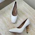 BOTTEGA VENETA KNOT HIGH PUMP IN WHITE AND GOLD METAL HEEL 9 CM