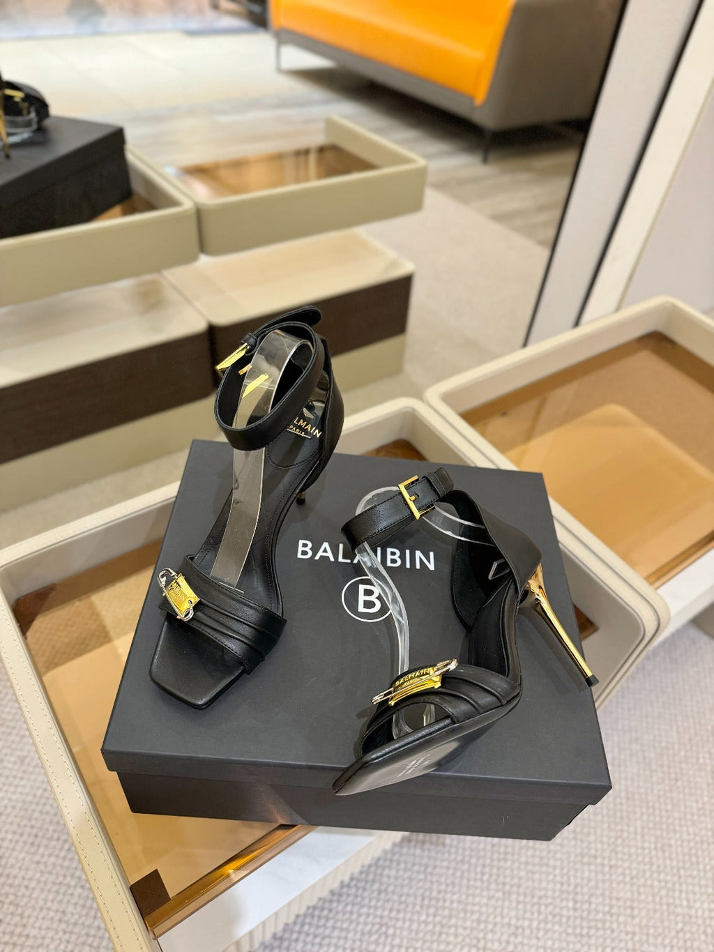 BALMAIN 25S HIGH HEELS 95MM IN BLACK CALFSKIN