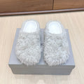 BALENCIAGA 25S MULES IN IVORY WHITE FAUX FUR