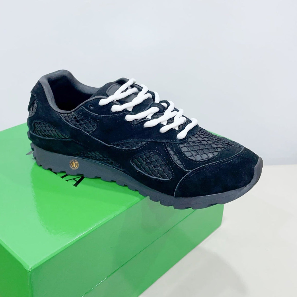 BOTTEGA VENETA ORBIT SNEAKER IN BLACK SUEDE AND TECHNICAL MESH