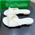 BOTTEGA VENETA BLINK FLAT MULE IN WHITE INTRECCIATO LEATHER