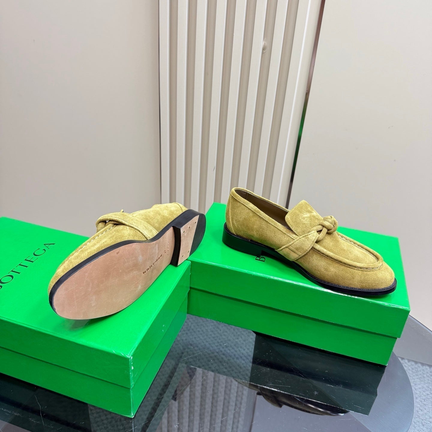 BOTTEGA VENETA ASTAIRE LOAFER IN OLIVE GREEN SUEDE