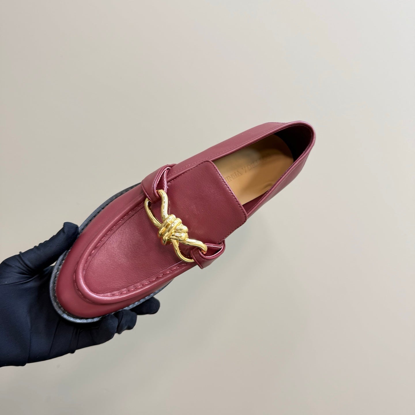 BOTTEGA VENETA ASTAIRE LOAFER IN BERRY RED CALFSKIN WITH GOLD HARDWARE