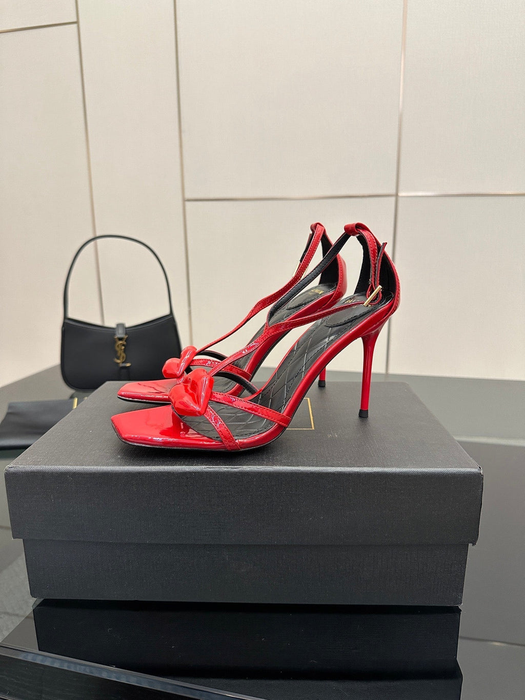 BALMAIN 25S LIPS SANDALS 10 IN CRIMSON RED CALFSKIN