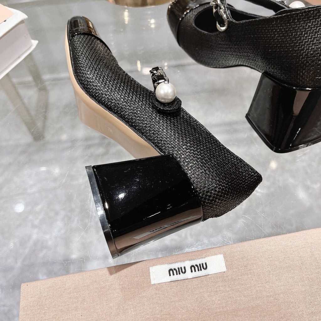 MARY JANE SANDAL CAP TOE BLACK SHEEPSKIN - HIGH HEEL