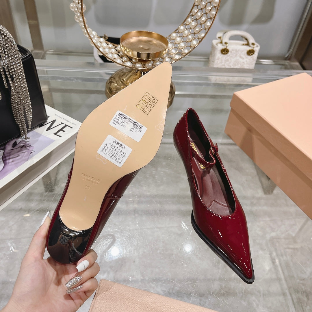 Slingback Shoes Cherry Color Beads